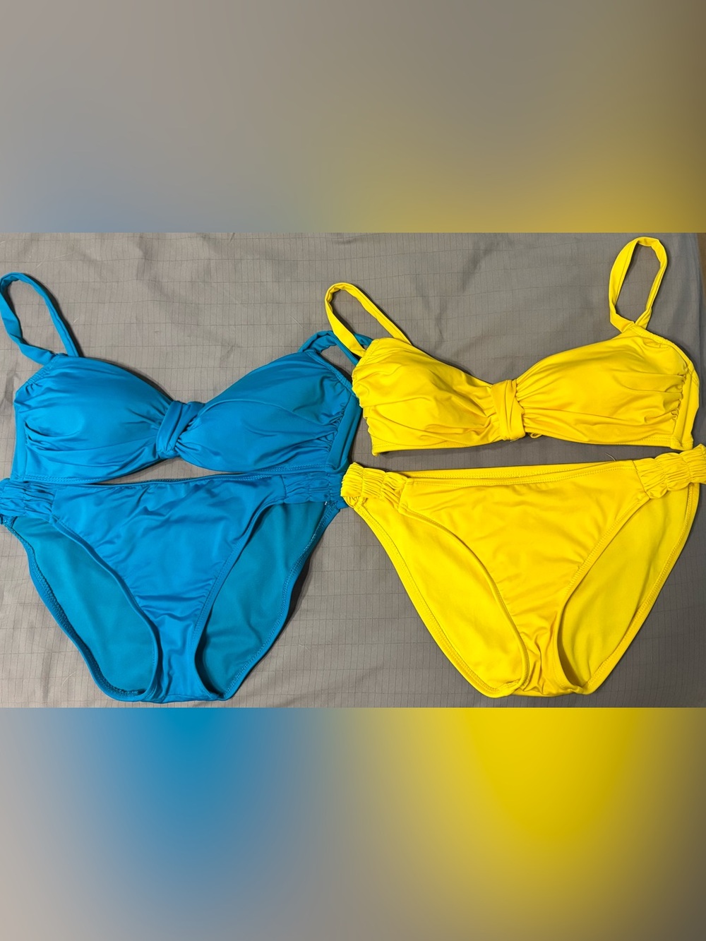 Lot of 2 Bisou Bisou bikinis size large blue and yellow